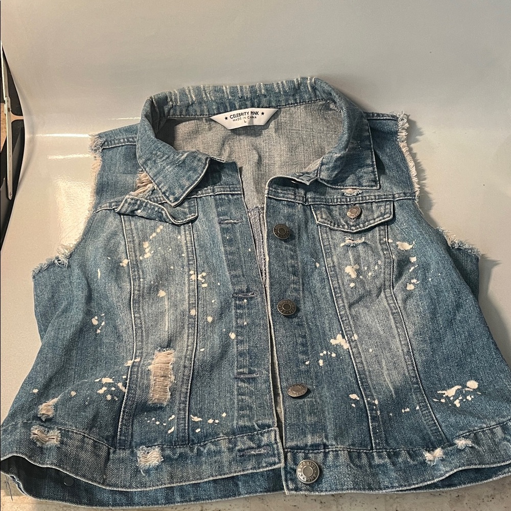 Celebrity Pink Beautifully Denim Distressed Vest size L